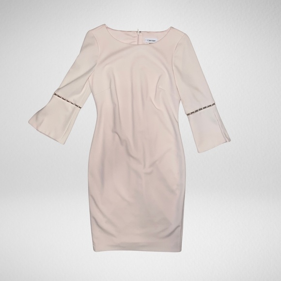Calvin Klein Blush Pink Dress with Pearl Trim Bell Sleeves - Picture 3 of 6
